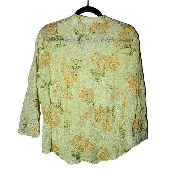 First Issue Womens Lime Green Floral Sheer Button-Down Blouse Large Mature Light - Picture 2 of 11